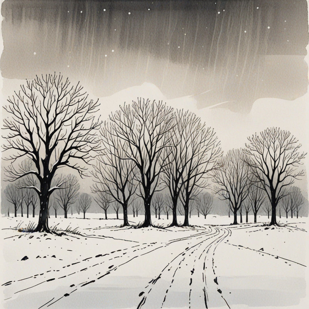Winter Landscape in Elegant Minimalist Ink