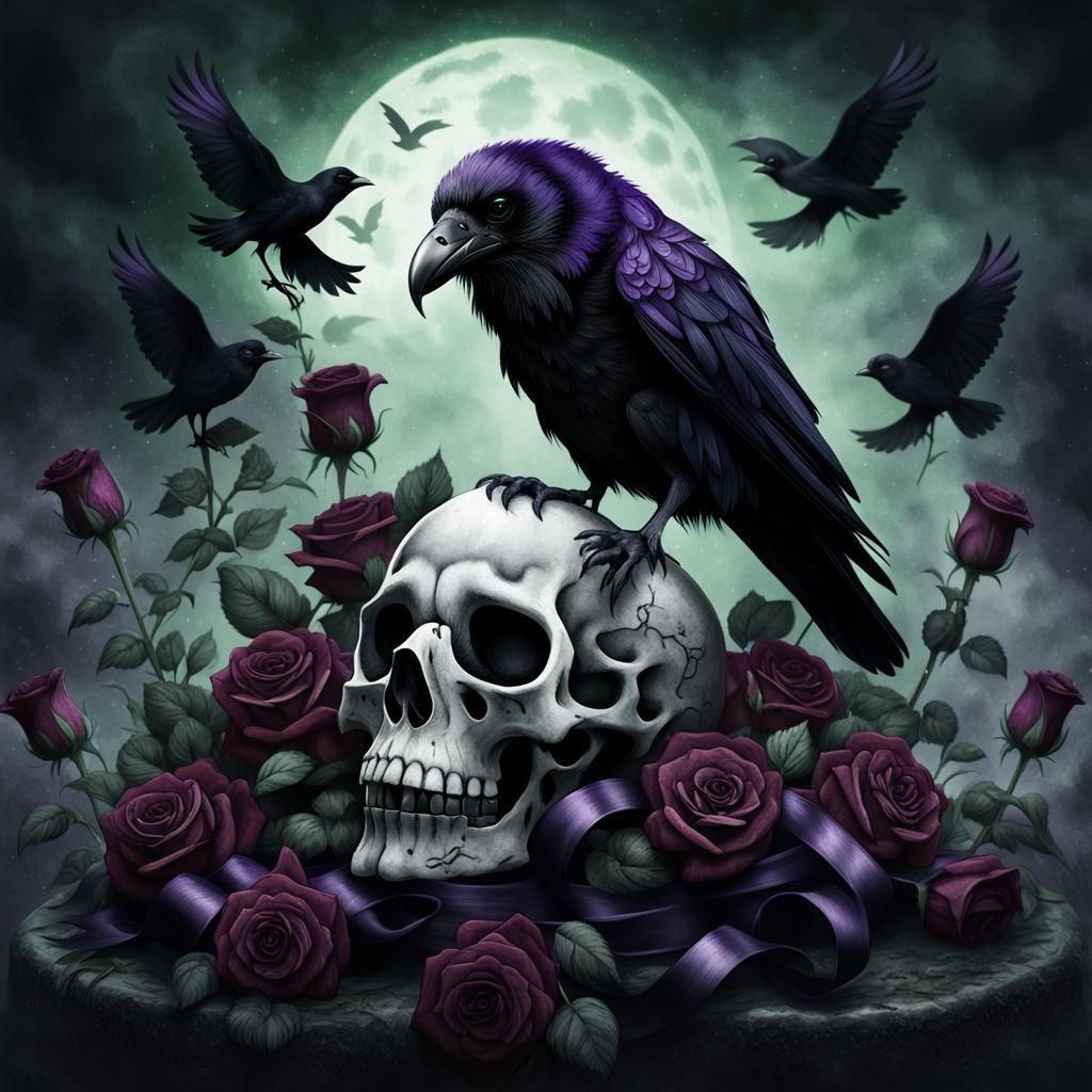 Raven with Glowing Eye in Dark Fantasy Style