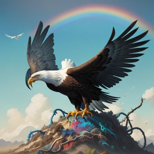 Rainbow Eagle Graffiti Art Mural in Polychromatic Style