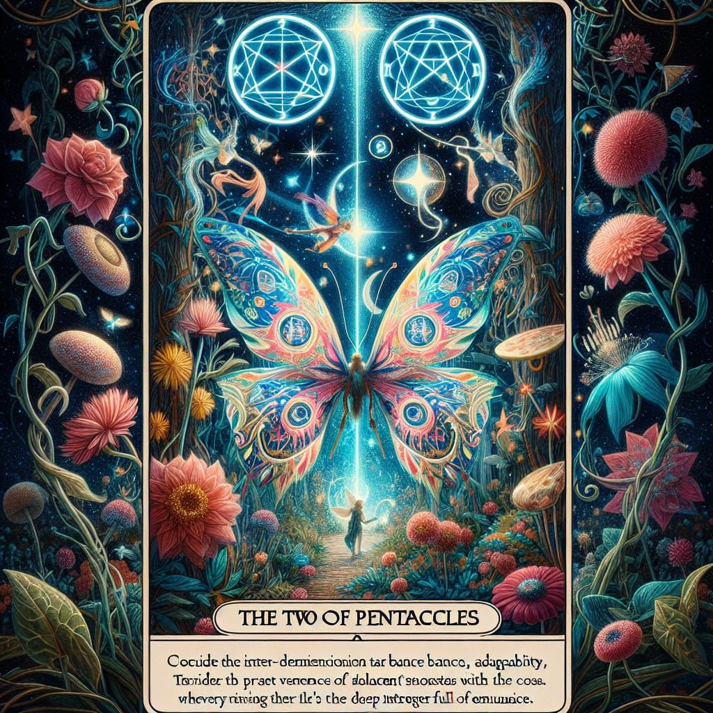 Mystical Two of Pentacles Tarot Card in Fairy Garden
