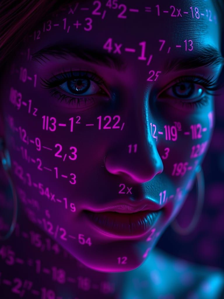 Neon Cyberpunk Portrait with Holographic Equations