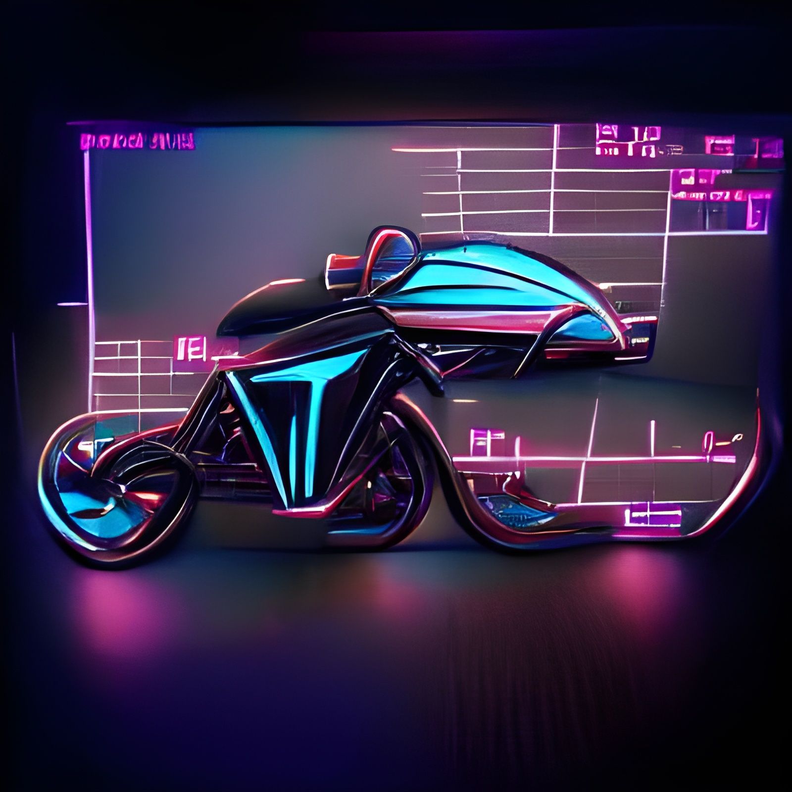 Tron-Inspired Motorcycle in Neon Synthwave Style