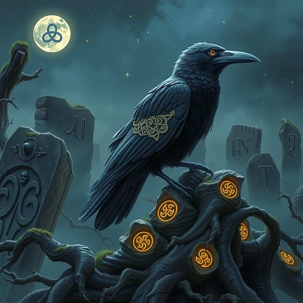 Celtic Raven on Ancient Roots with Knotwork