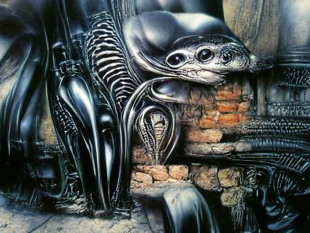 Dark Biomechanical Landscape in Giger Style