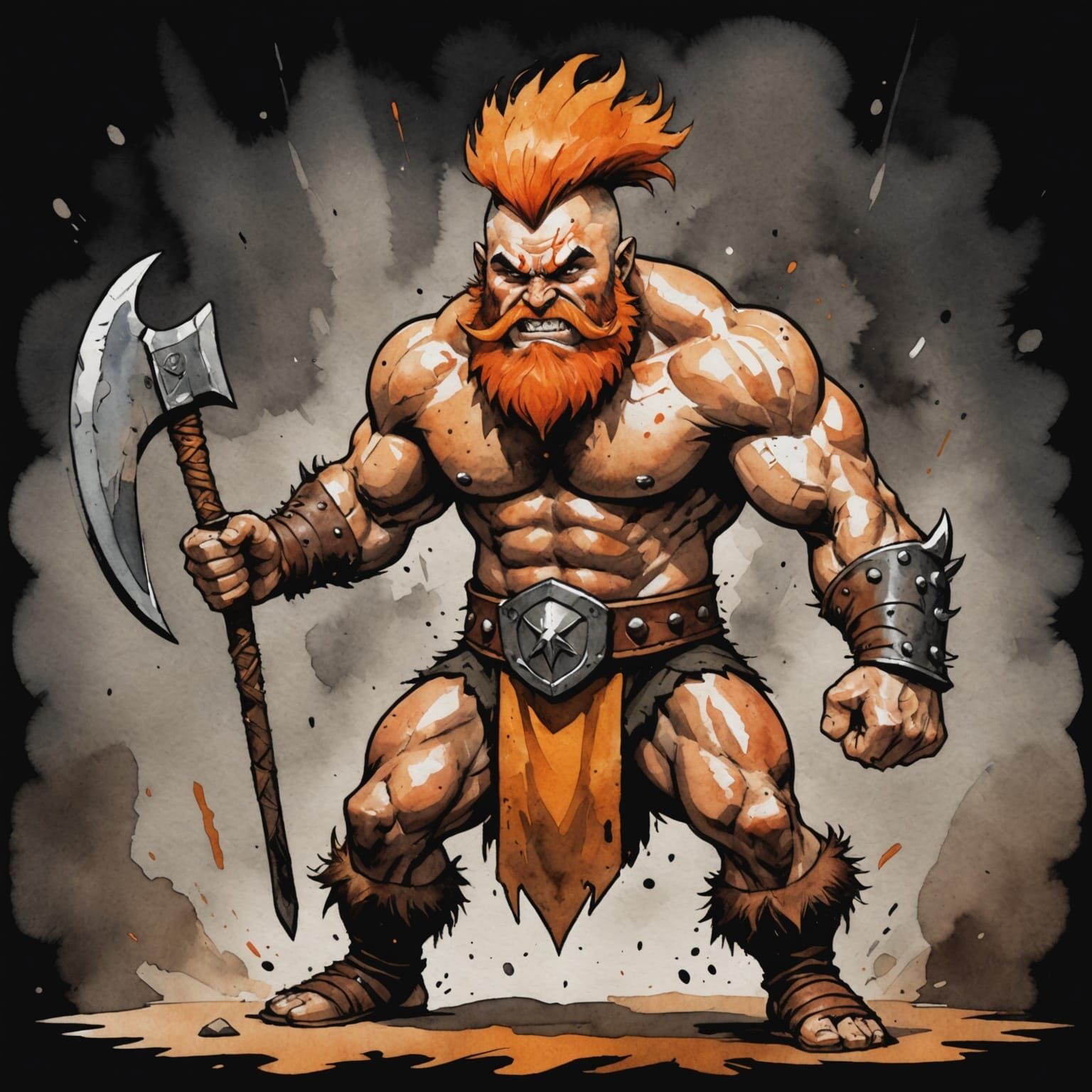 Muscular Dwarf Warrior in Epic Comic Art Style