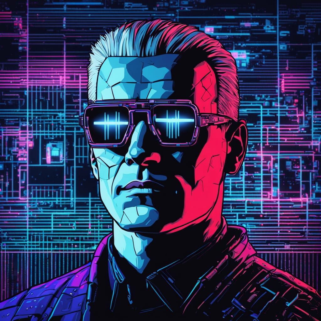 Cyberpunk Portrait of Max Headroom in Synthwave Style