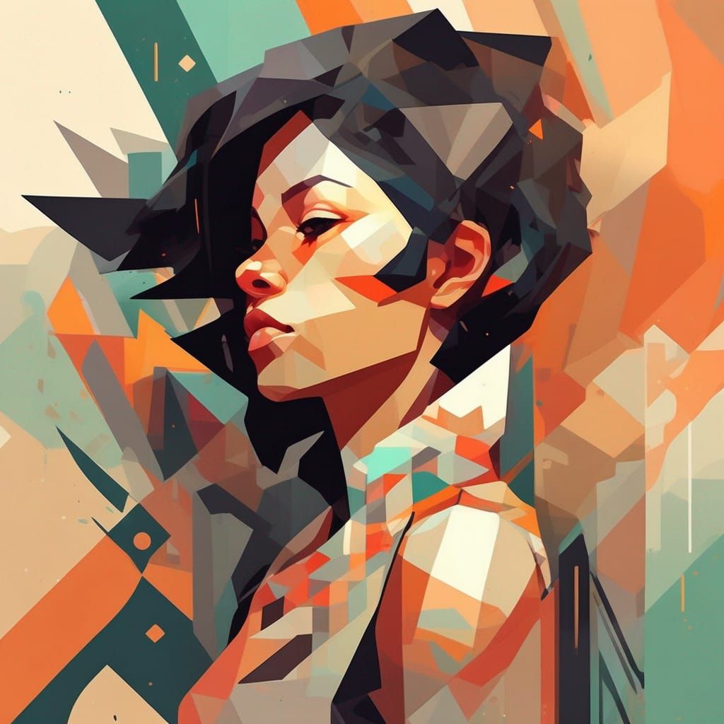 Abstract Woman in Geometric Street Art Style