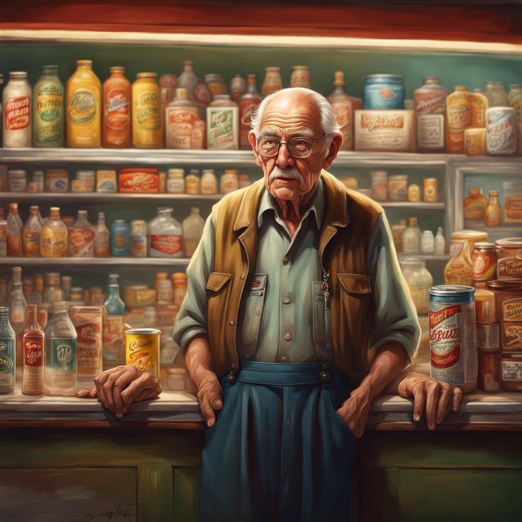 1950s Shopkeeper: Hyperrealistic Digital Art