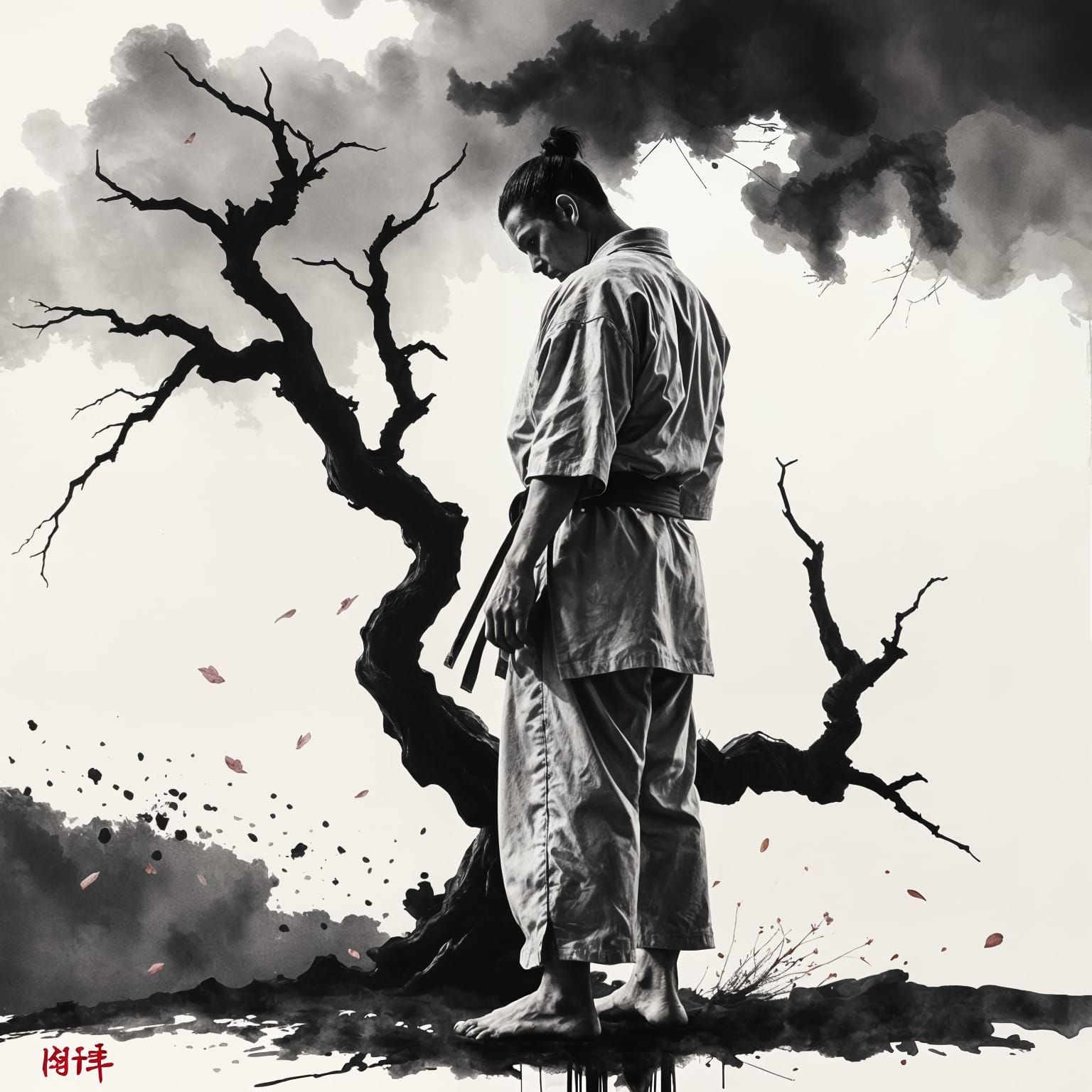 Karate Warrior in Ink Brush Style