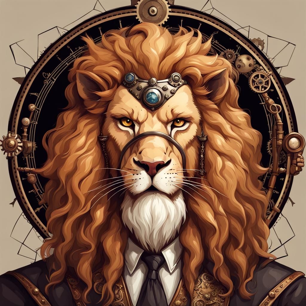 Steampunk Wizard: A Noble Lion Portrait