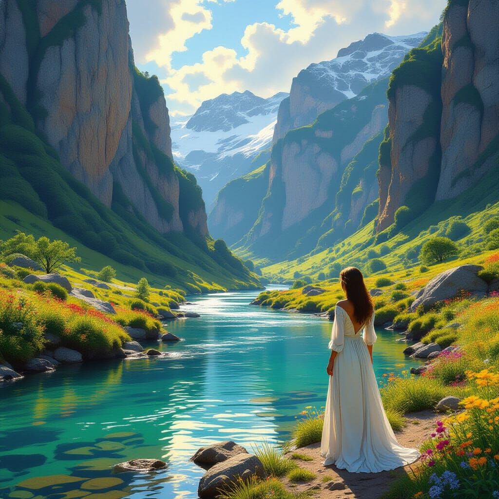 Serene Woman by Crystal River: Romantic Landscape