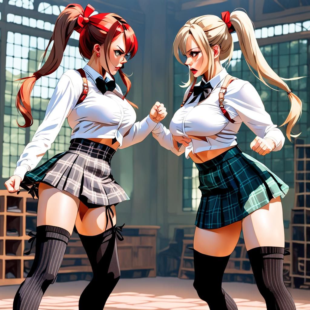 Two Angry Women Stare Down Ready to Fight