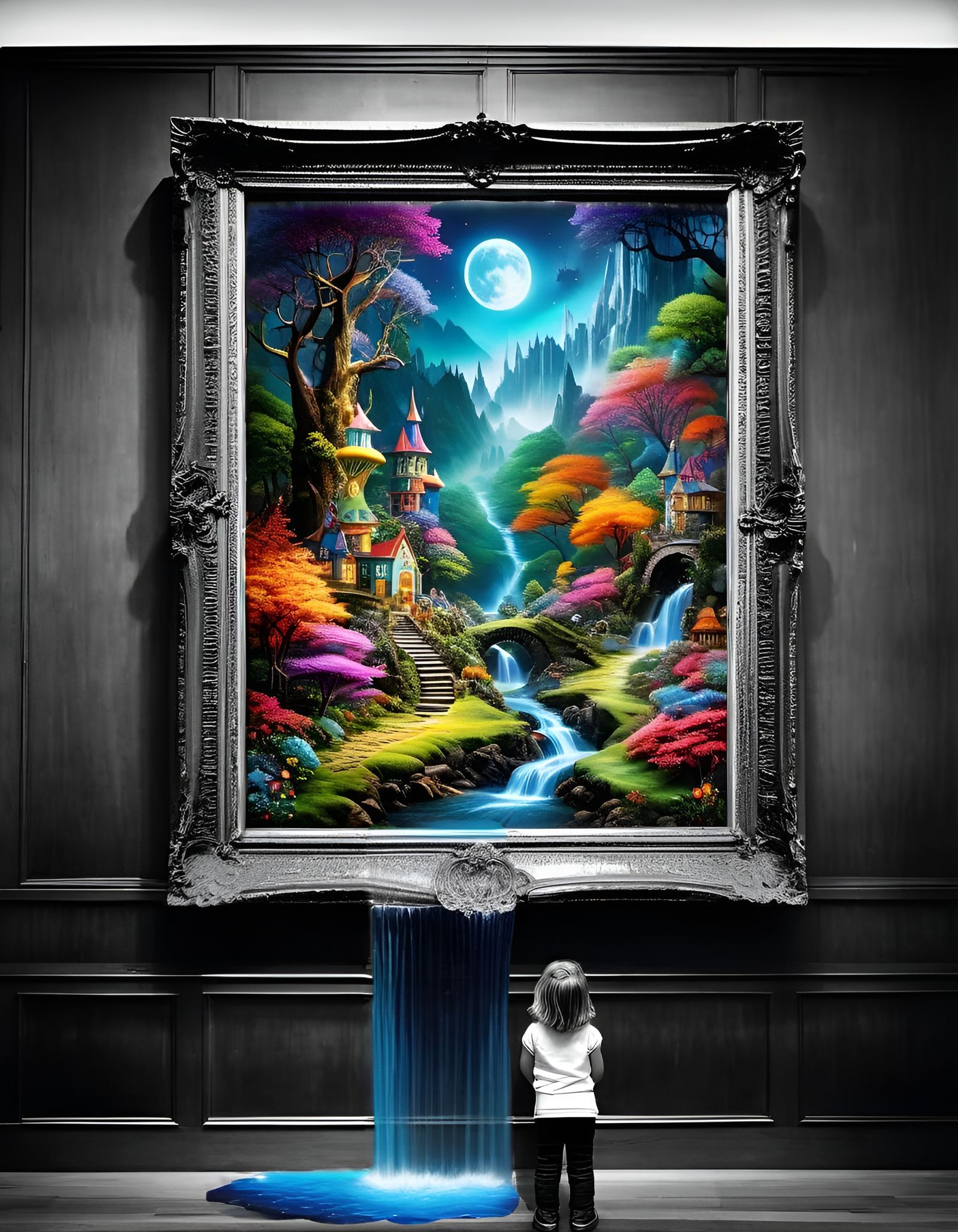 Surreal Blue Waterfall Painting Comes to Life