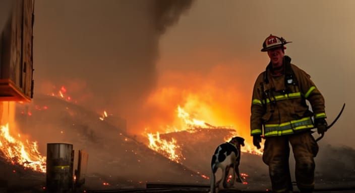 Dalmatian and Firefighters Battle High-Rise Fire