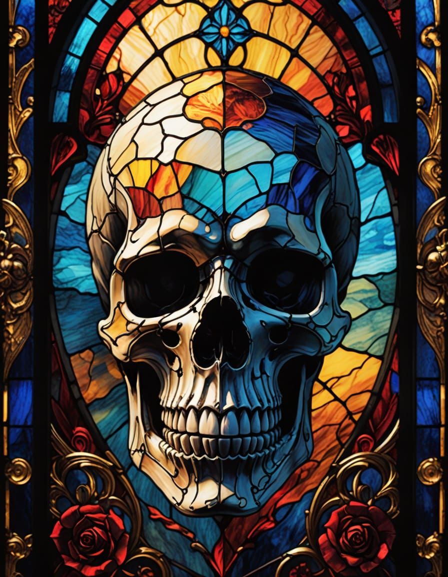 Gothic Skull in Stained Glass Art