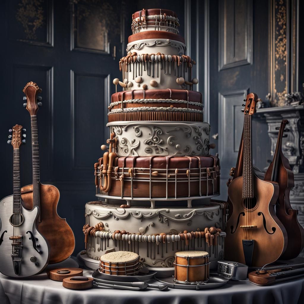 Musical Instrument Cake in Hyperrealistic Style
