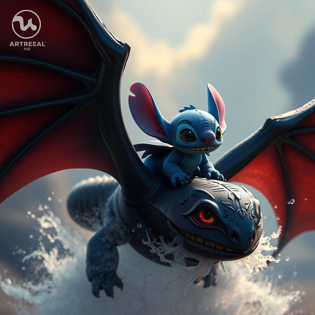 Stitch and Toothless Fantasy Art
