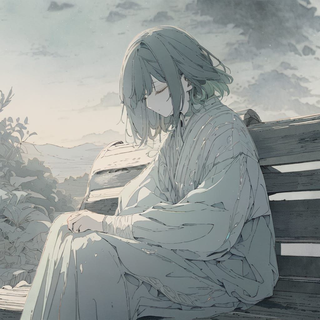 Girl with Rainbow Hair in Soft Focus Watercolor