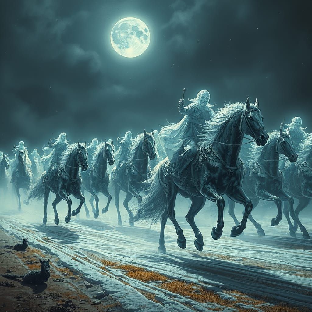 Ghostly Cavalry Rides Across a Celestial Halo in a Dark and ...