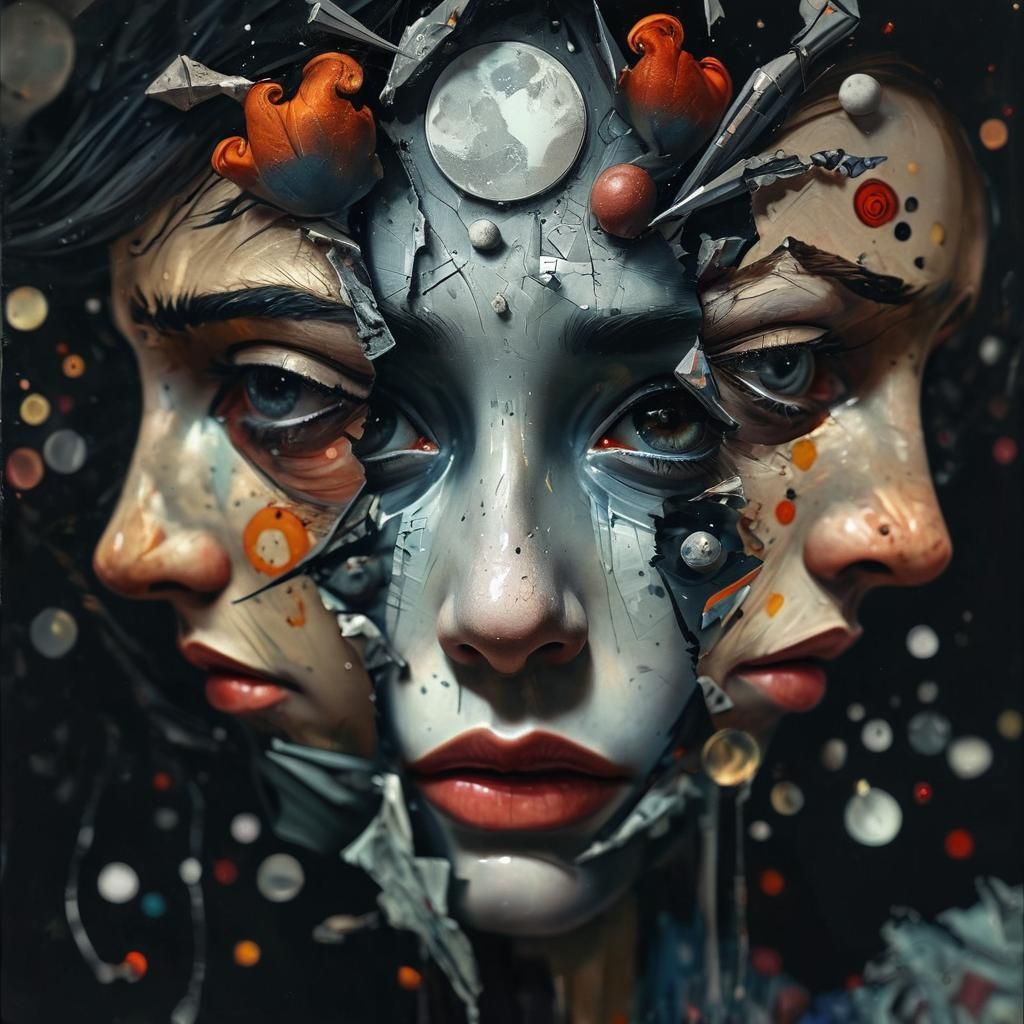 Surreal Anime-Inspired Portrait in Cubist Abstract Style