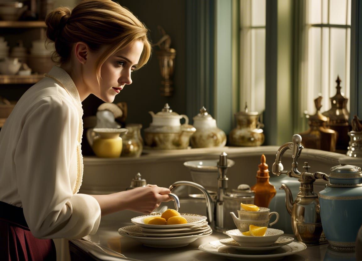 Emma Watson Washing Dishes: Hyperrealistic Professional Phot...