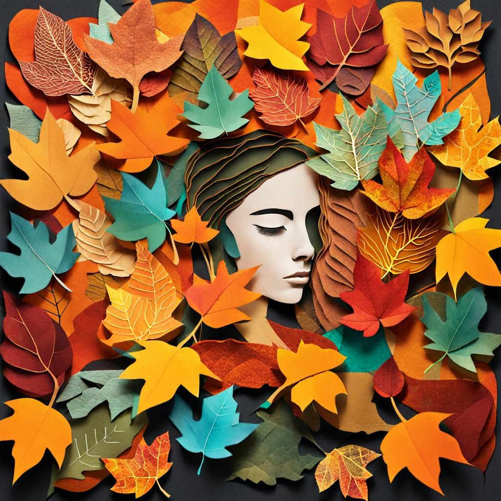 Double Exposure Collage of Autumnal Tree and Face