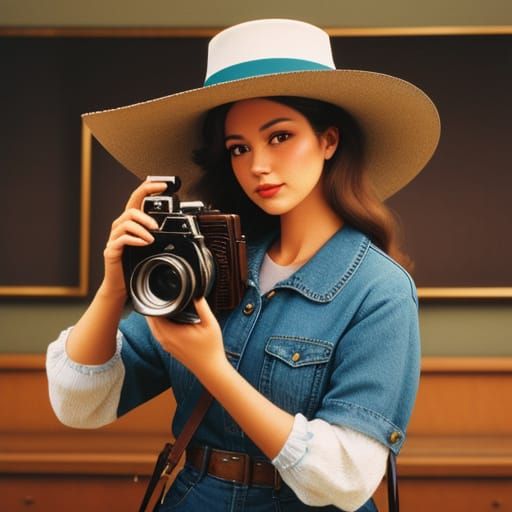 Woman in 70s Museum Style Photograph