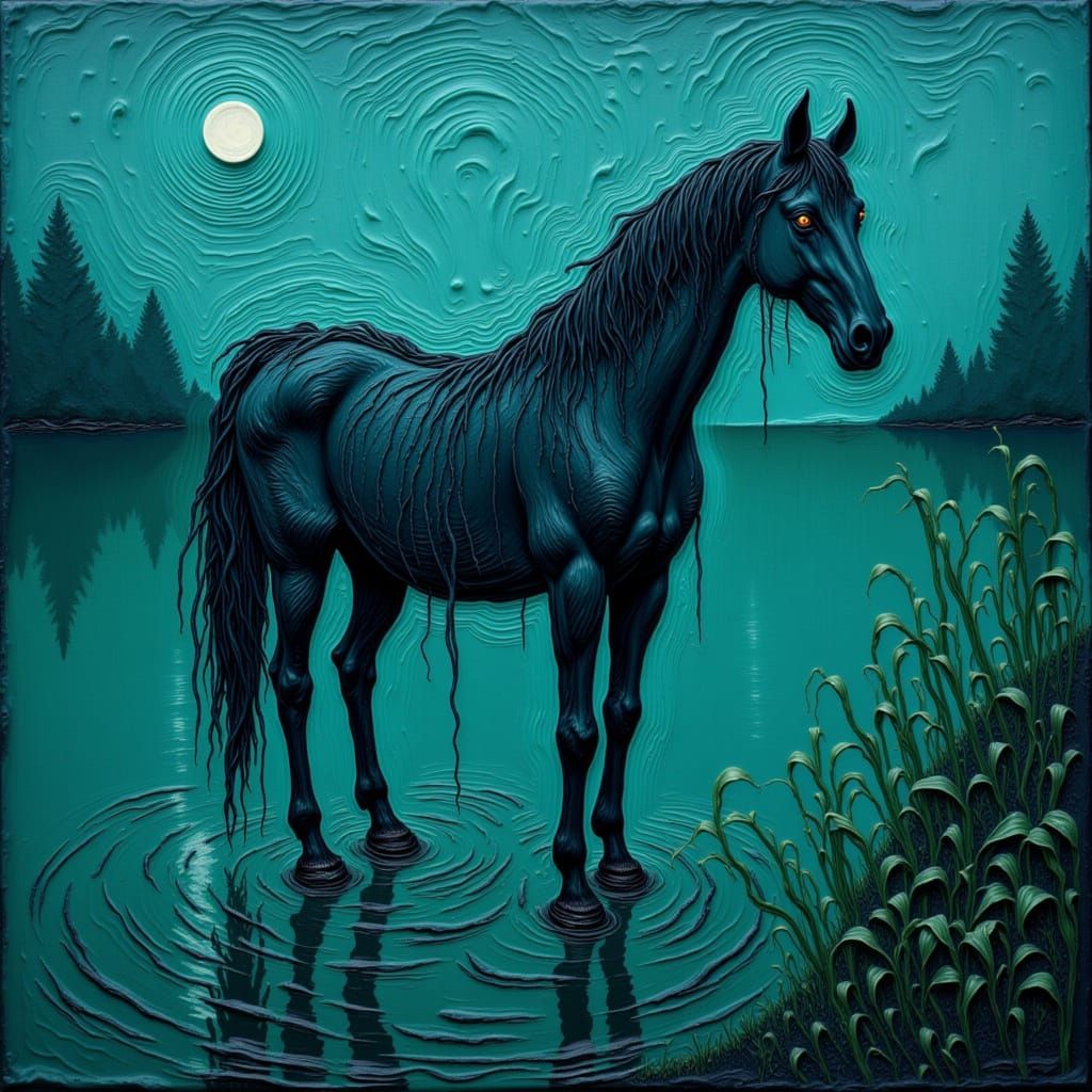 Mythical Kelpie in Dark Fantasy Van Gogh Style