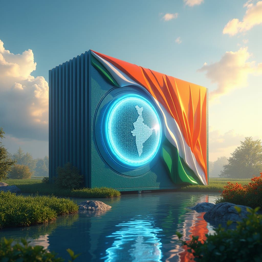 Futuristic Supercomputer with Indian Flag Colors