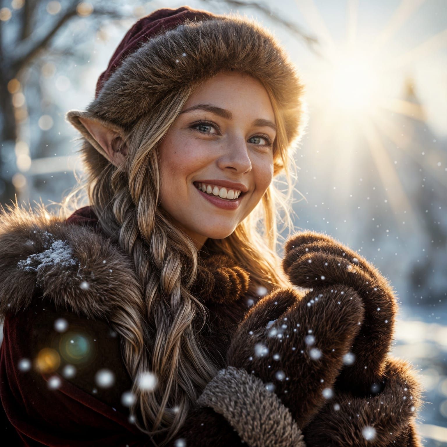 Beautiful Elf Woman in Snowy Wonderland