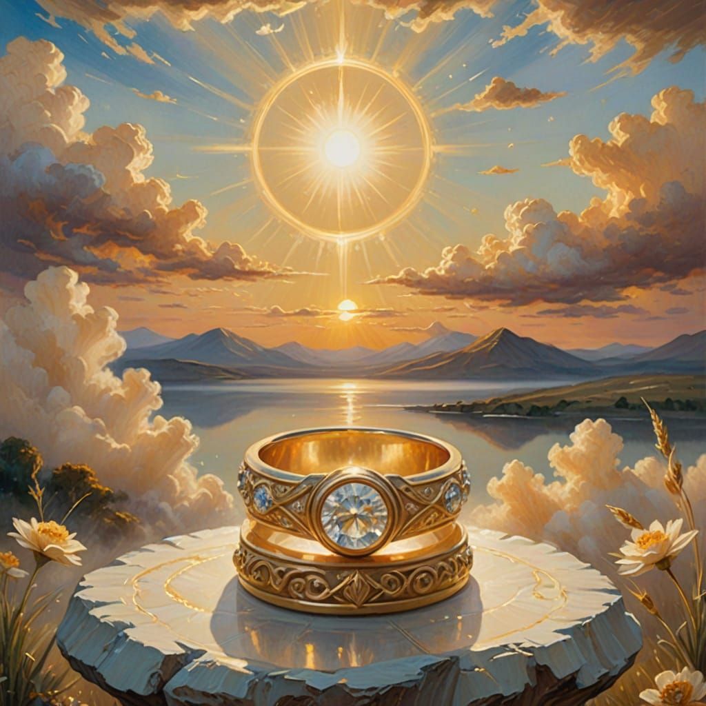 Golden Ring with a Silmaril in Soft Focus Oil Painting