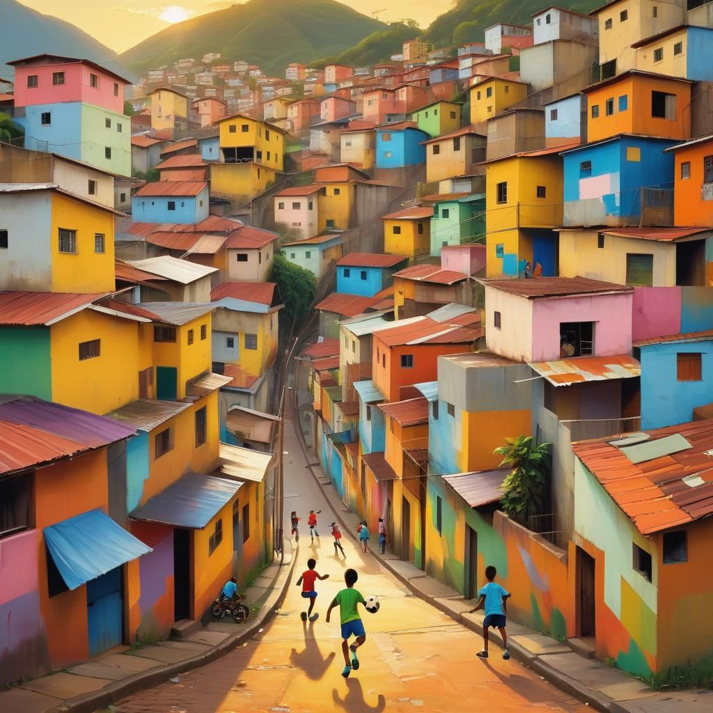 Brazilian Street Art Favela Scene in Vibrant Fauvist Style