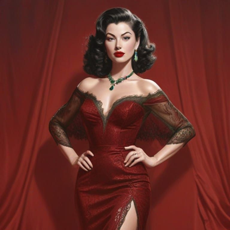 Glamorous 50s Ava Gardner Graphite Drawing