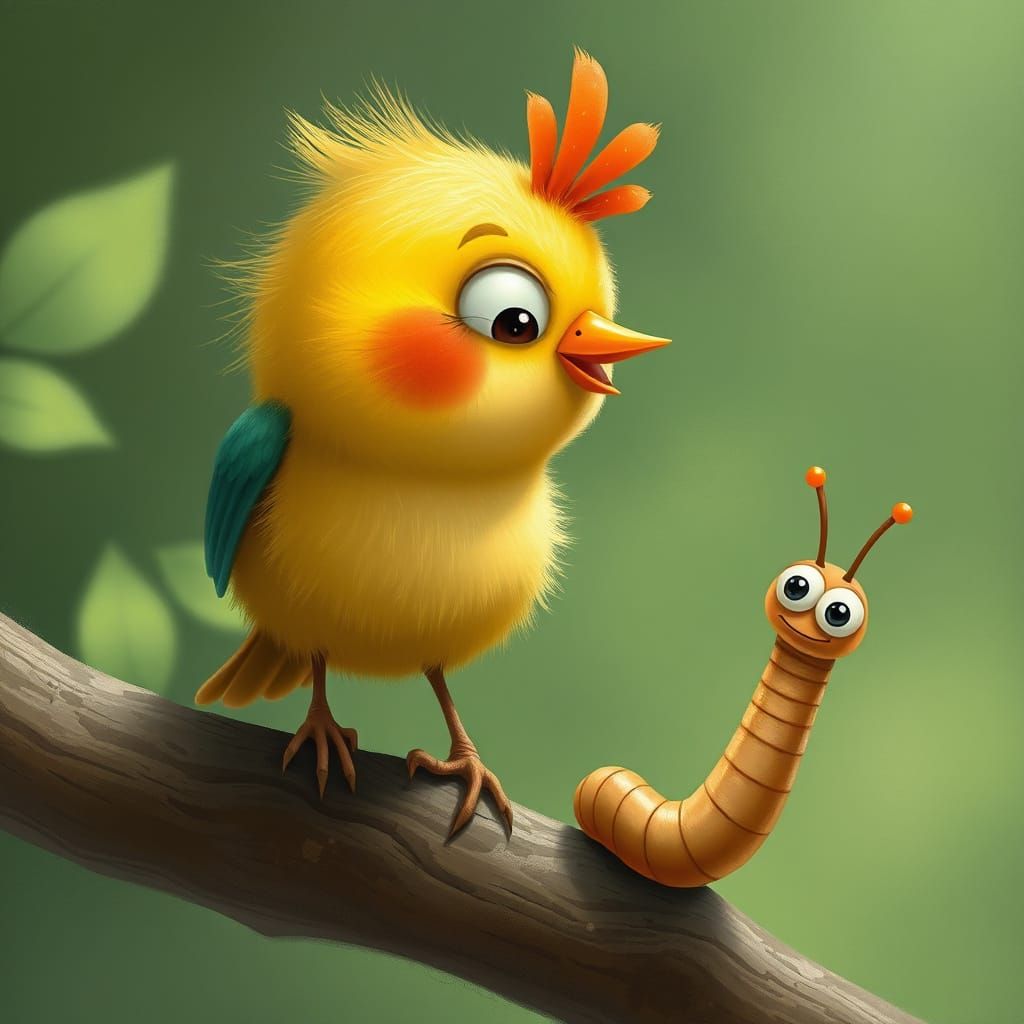 Unlikely Friendship: Bird and Worm Together