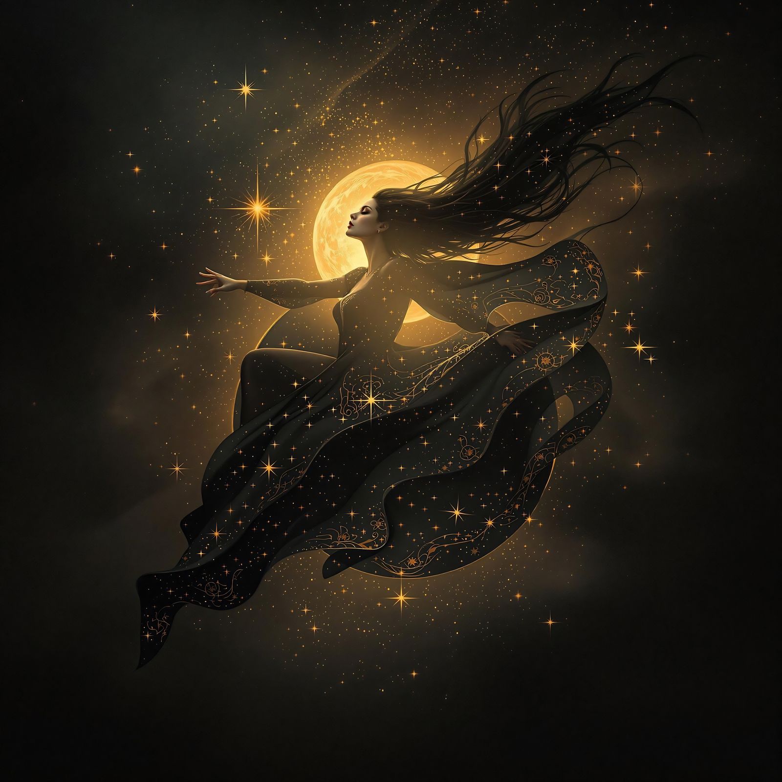 Ethereal Celestial Being in Velvet-Hued Orbit