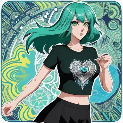 Vibrant Anime Earth-chan with Zentangle Shirt Design