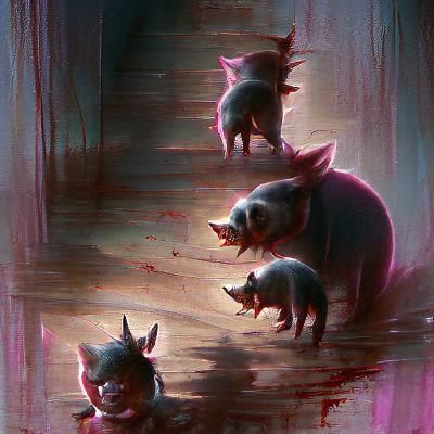 Sinister Three Little Pigs Illustration