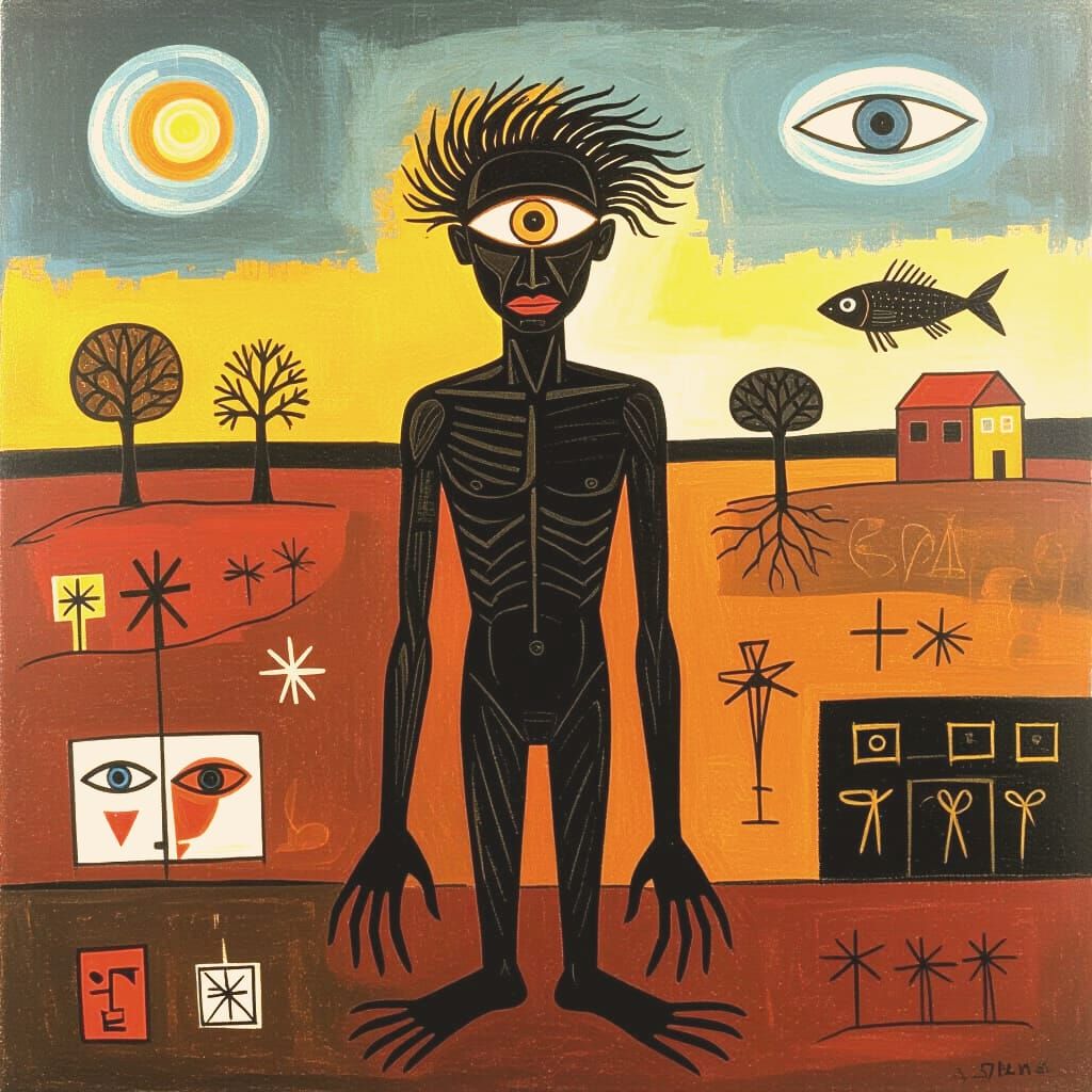 Abstract Expressionist Surrealist Painting of Inner Consciou...