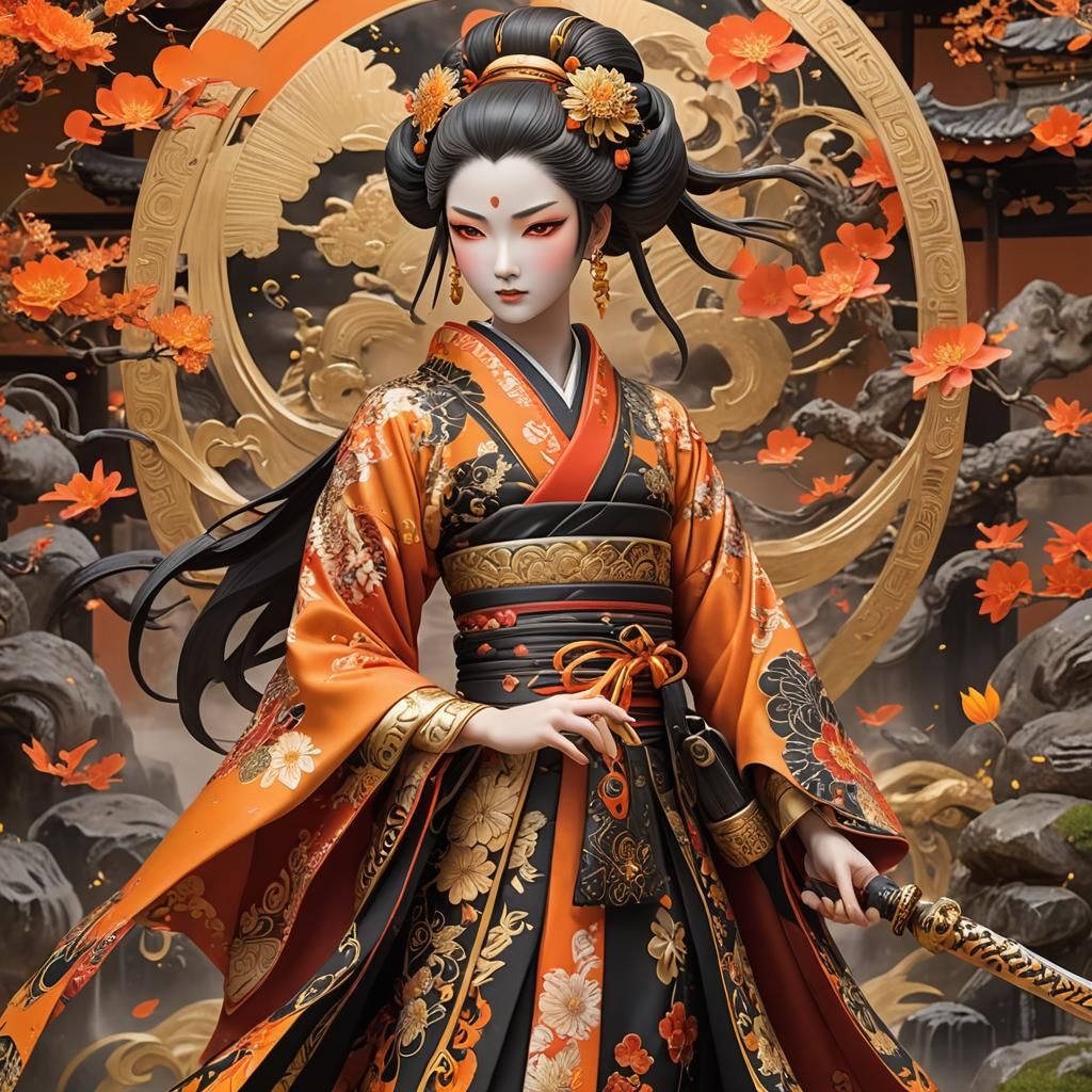 Japanese God with Radiant Sword in Matte Painting Style