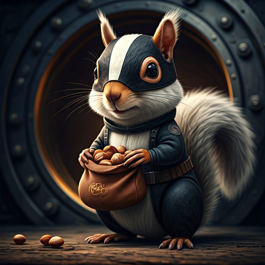 Mischievous Squirrel Robber near Vault in HDR