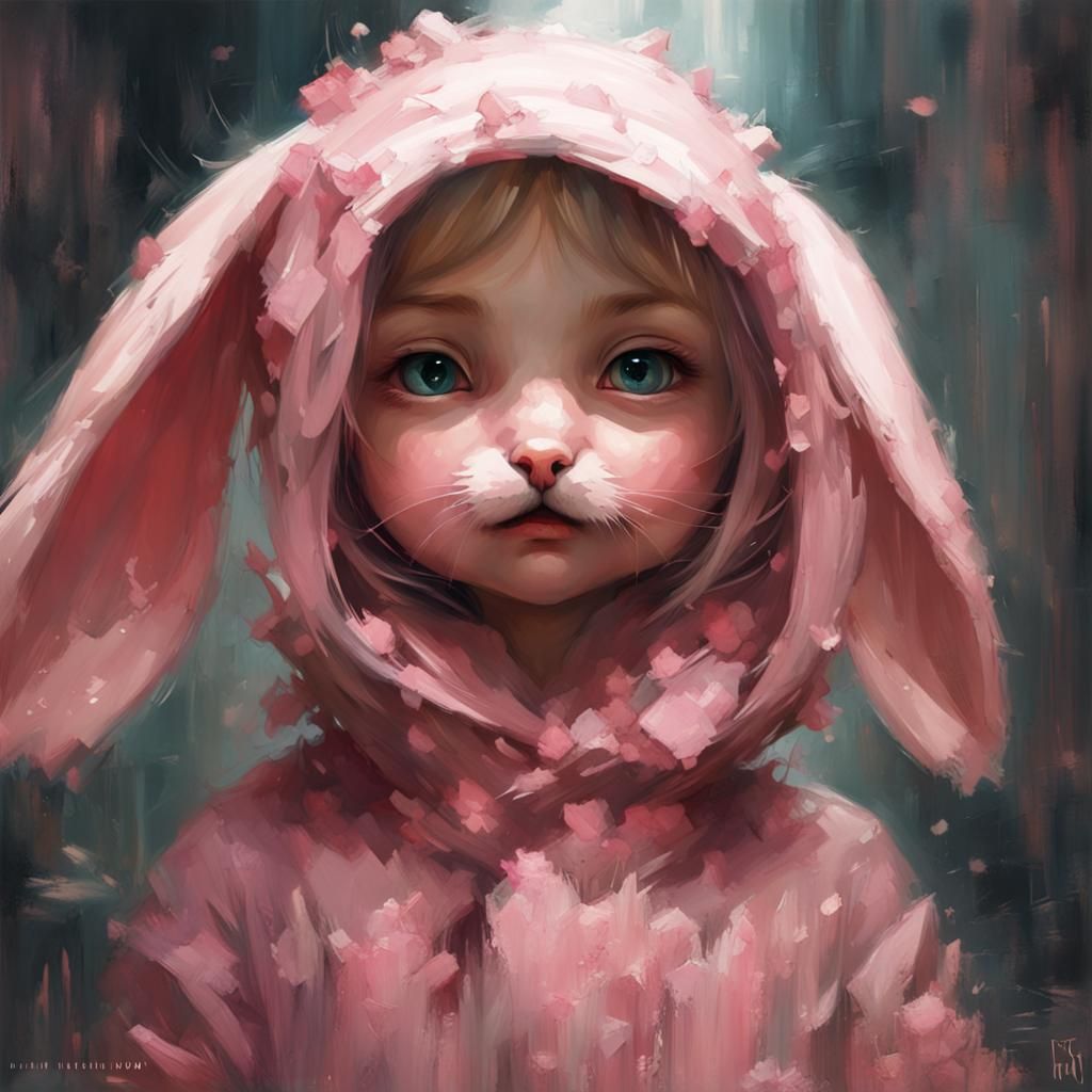 Cute Pink Rabbit Expression in Fantasy Art Style