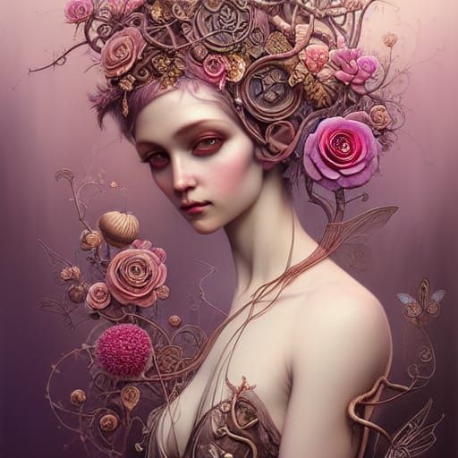 Ornate Biomechanical Pixie Seductress in Metallic Pink
