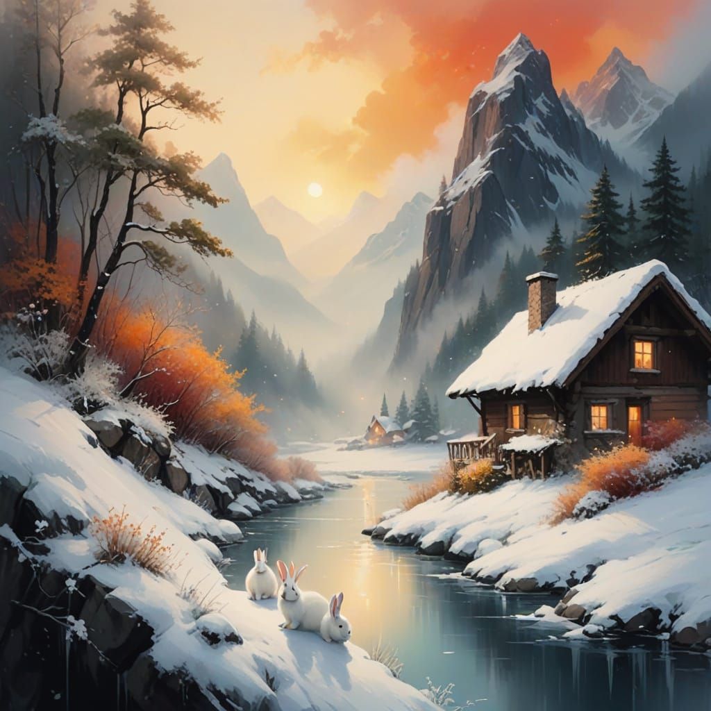 Whimsical Winter Wonderland of White Bunnies