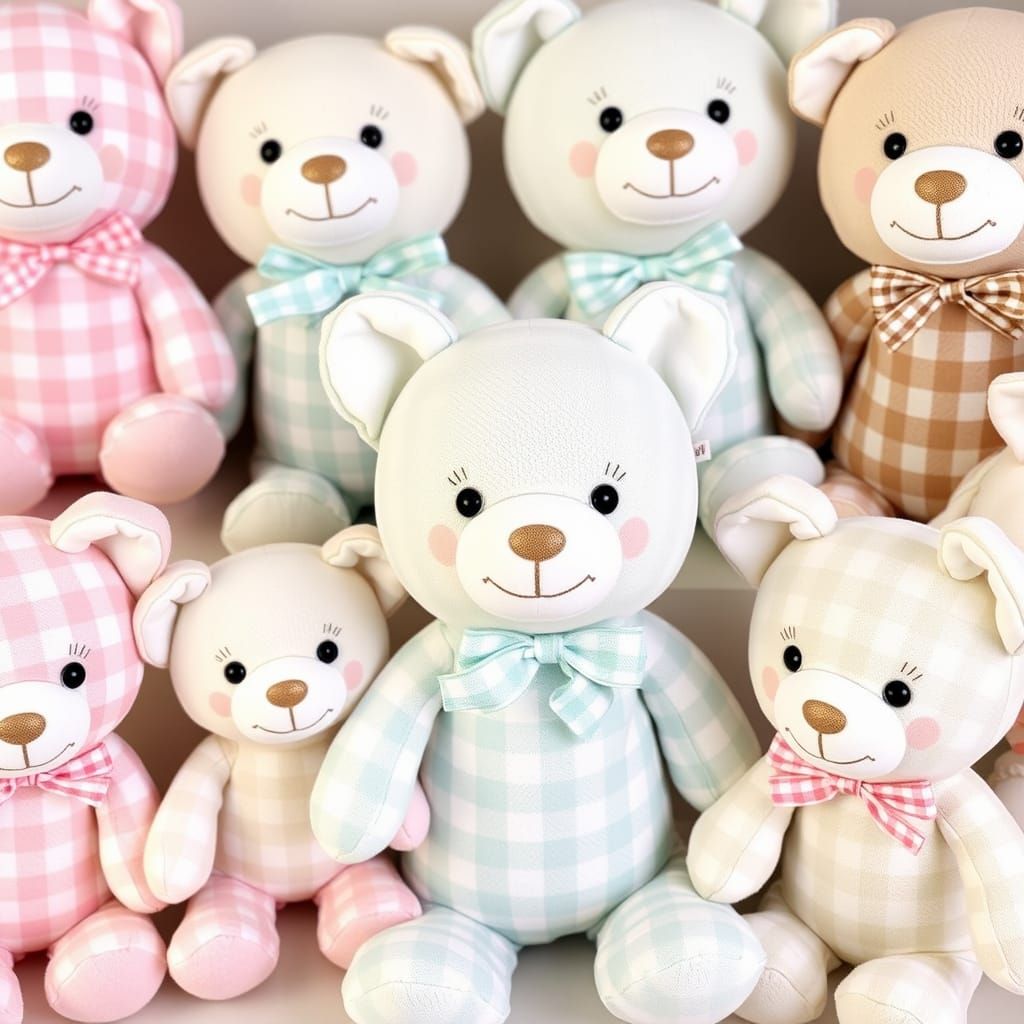 Gingham Teddy Bears in Whimsical Pastel Colors