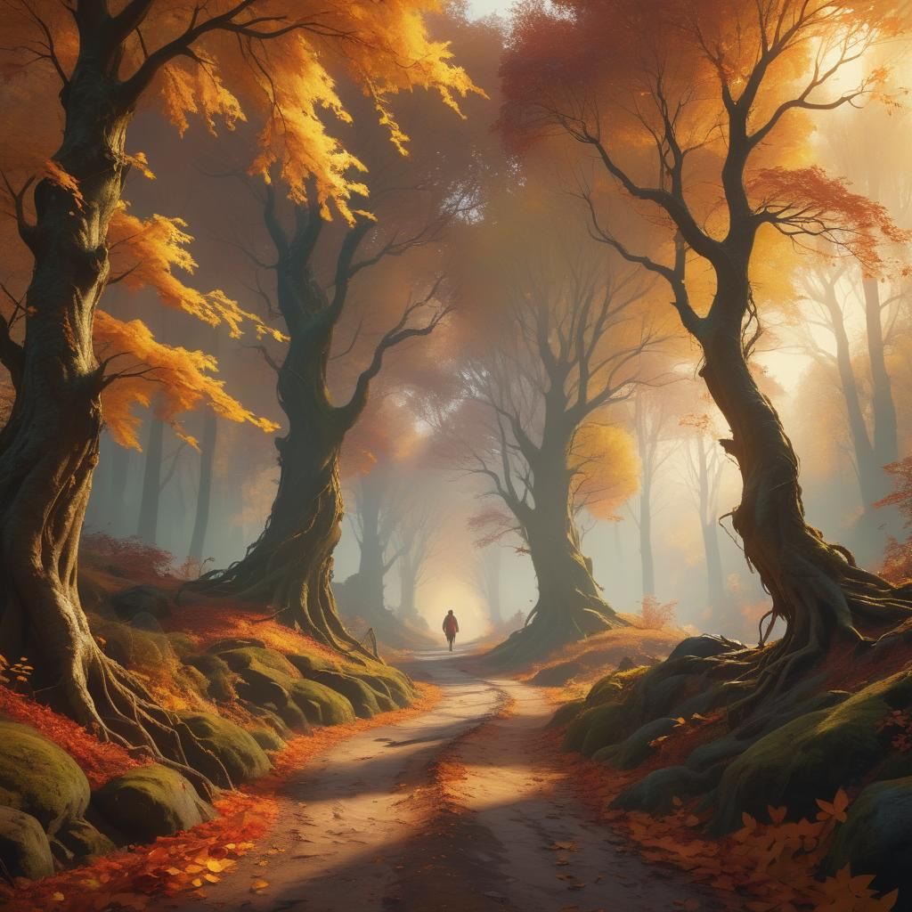 Fantasy Autumn Scene in Oil Painting Style