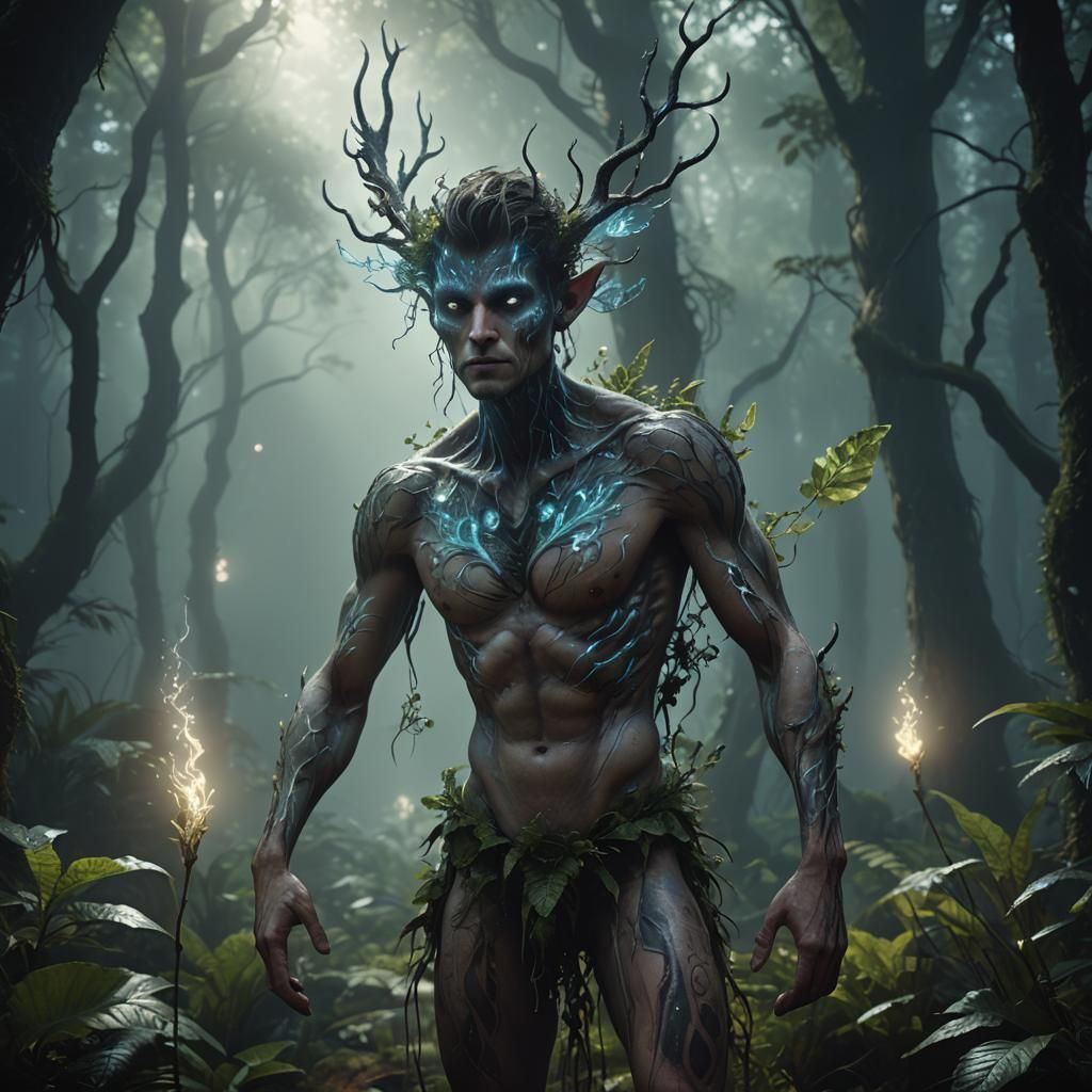 Scary Male Fae Creature in a Magical Forest