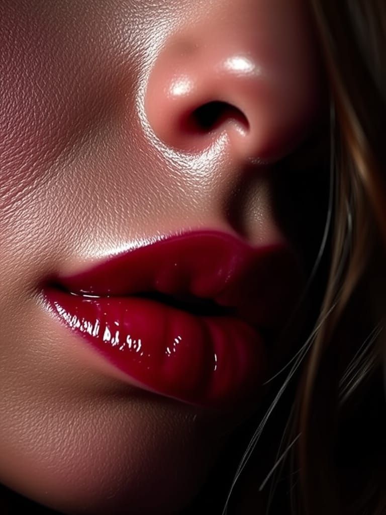 Romantic Fine Art Portrait of Ruby Lips in Dramatic Lighting