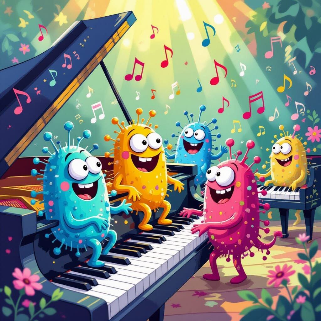 Silly Microbes Play Music on Grand Piano Keyboard