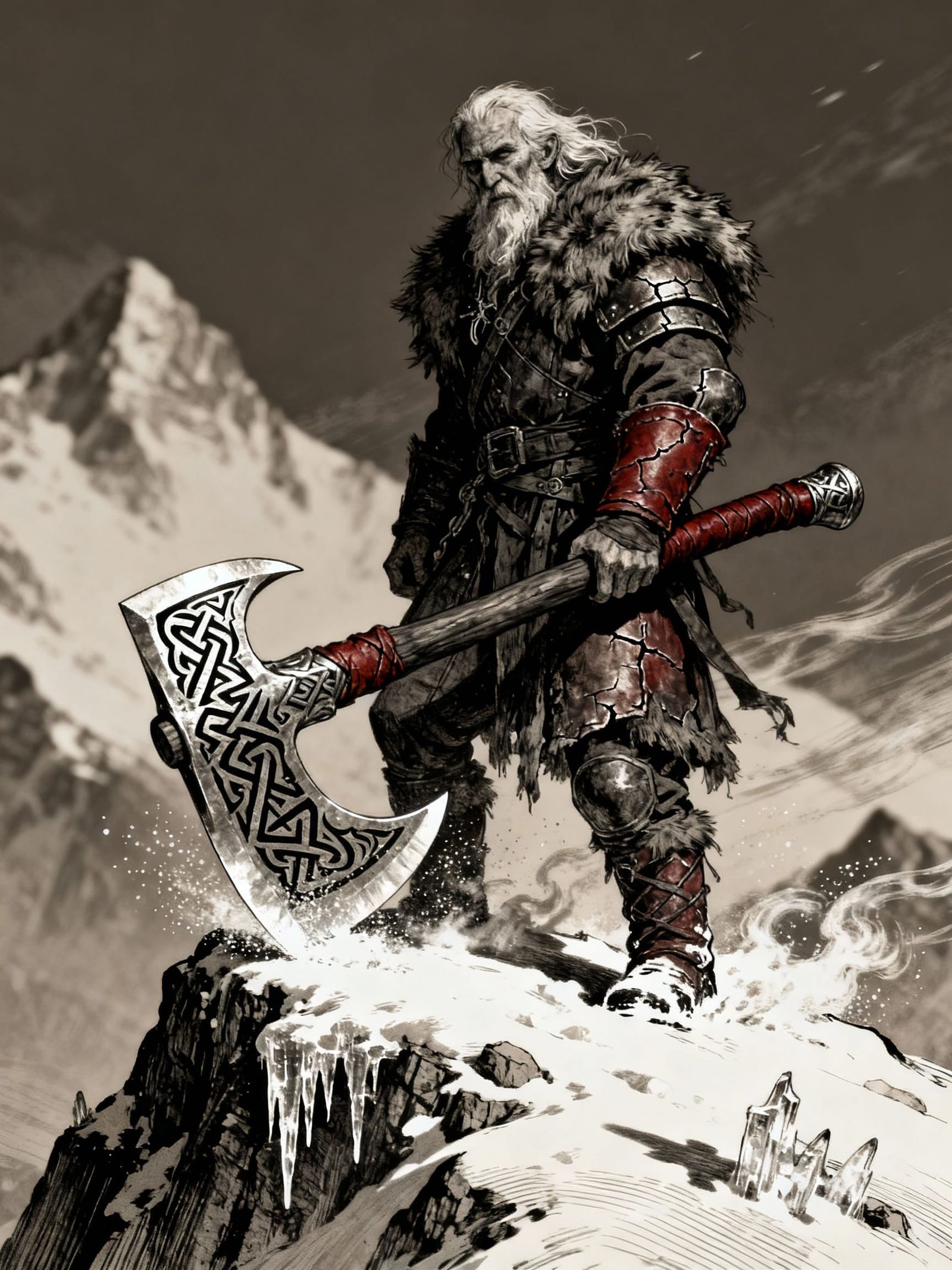 Ornate Silver Warrior Axe Etched in Runes