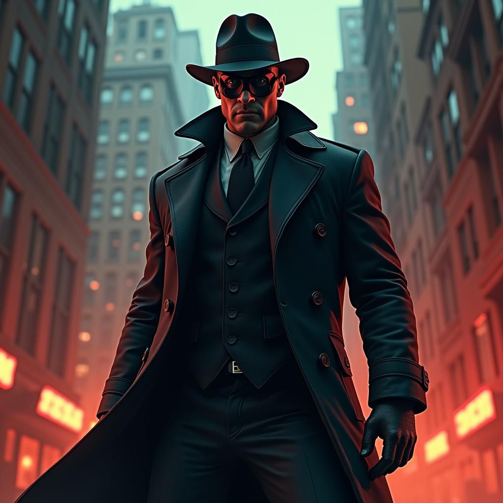 Noir Superhero in 1930s Cityscape, Matte Painting